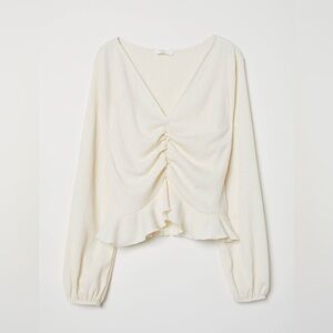 Cream textured cinched long sleeve